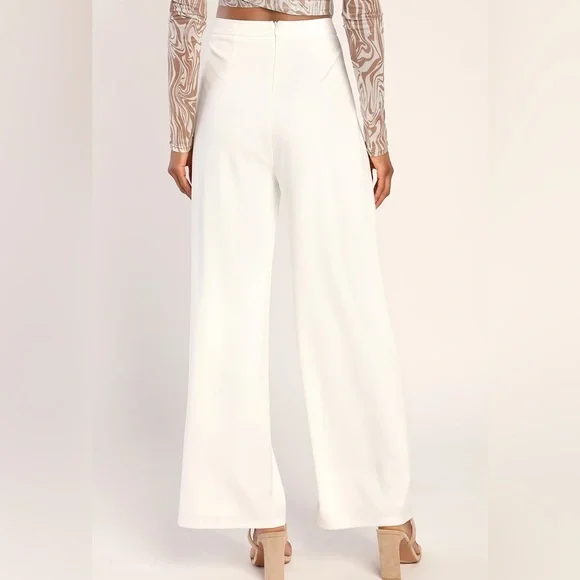 Lulus Get Dressed Up White Wide-Leg Pants Size XS - Picture 3 of 5